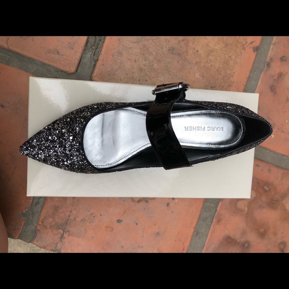 NIB Marc Fisher black glitter Pointy Toe Flats